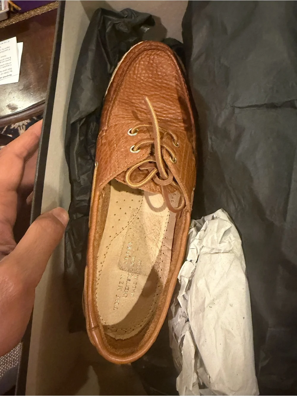 Bloomingdale's Cognac Leather Boat Shoes with Rope Trim